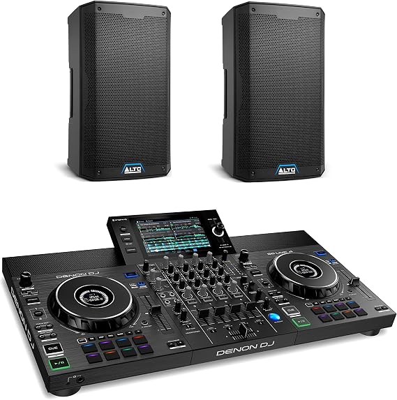 Denon DJ SC LIVE 4 Standalone DJ Controller with Wi-Fi Streaming and 2x Alto Professional TS410 2000W 10 Inch Active PA Speakers