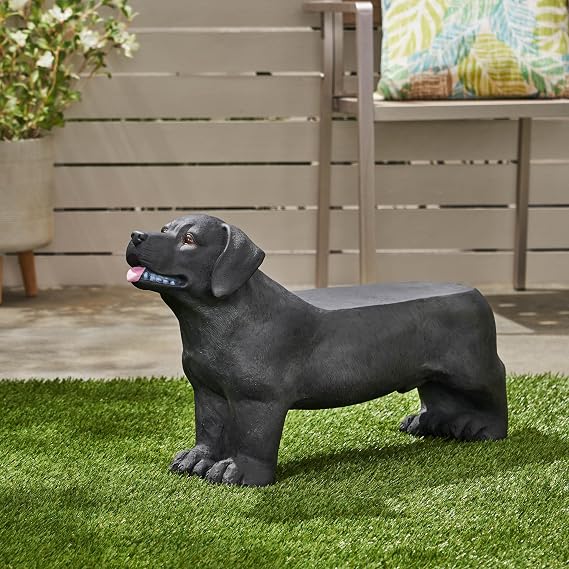 Outdoor Dog Bench 31.5" Labrador-Shaped Concrete Garden Bench for Patio & Yard Lightweight & Weather-Resistant, No Assembly Required, Black