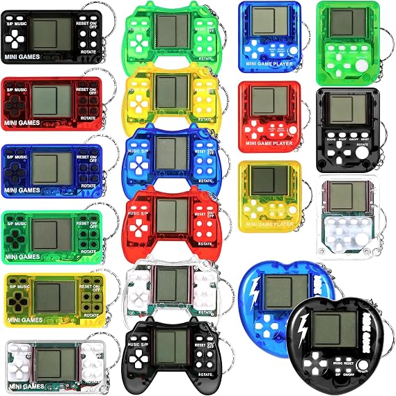 Starvortex Video Games Party Bag Fillers for Kids, Classic Gaming Party Bag Fillers for Boys Girls, Multi Colour Pass the Parcel Prizes, Mini Games Keyrings for Kids Prizes Favours Return Gifts