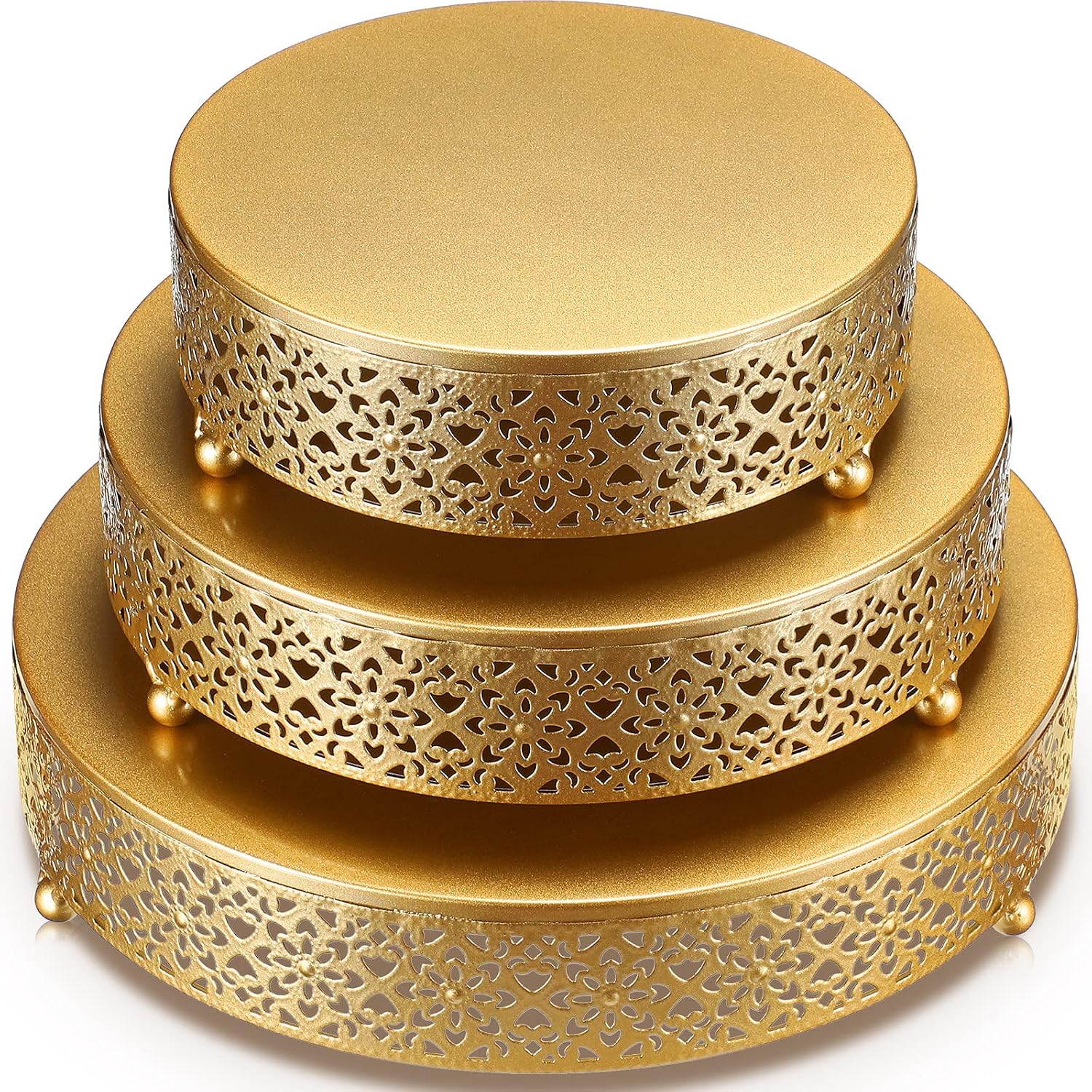 3 Pieces Cake Stand Set Round Metal Candy Stand Dessert Display Plateau Cake Stand for Party Indoor Outdoor Wedding Event Festival Birthday Celebration Party, Gold