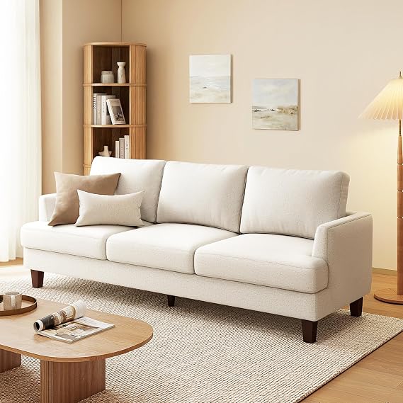 Gericco Mid Century Modern 89" 3-Seater Couch for Living Room, Beige | Linen Upholstered Deep Seat Sofa, Comfy 3-Seat Couch Fits Spaces for Living Room Apartment Office Bedroom