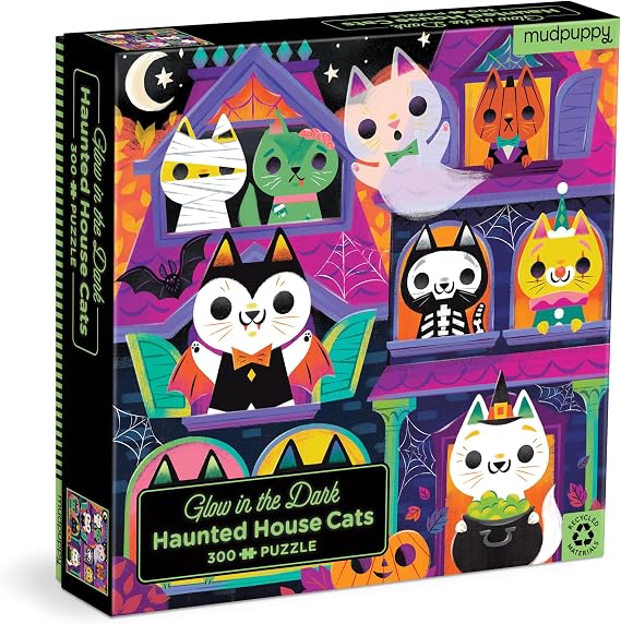 Mudpuppy Haunted House Cats Glow in the Dark Puzzle 300 Piece Puzzle Featuring Spooky Cats on Halloween