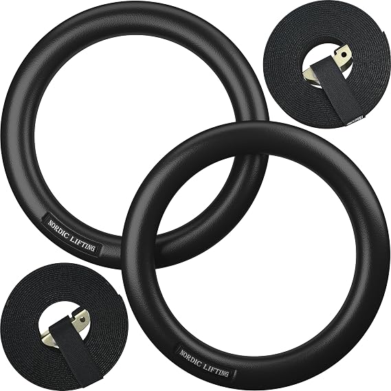 Nordic Lifting Gymnastic Rings and Straps - Heavy Duty for Gymnastics, Crossfit, Fitness Training - Best Olympic Home Gym Set - PC Plastic is Stronger Than Wood
