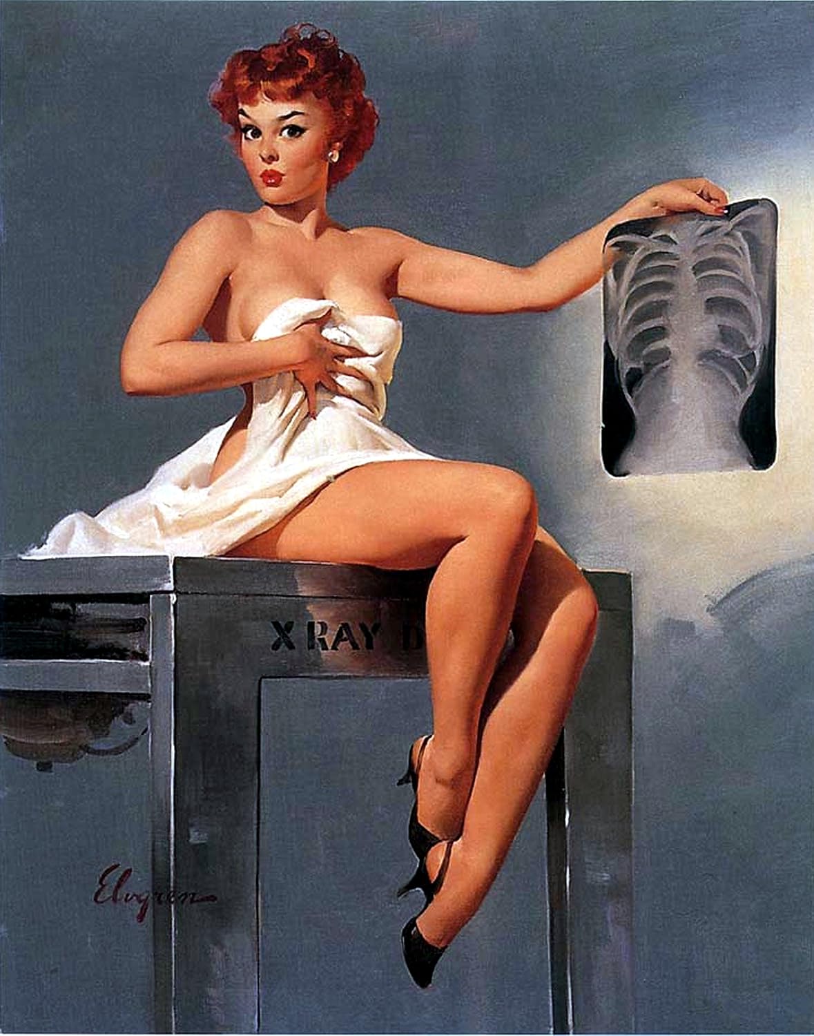 Inside Story Pin-Up Girl Gil Elvgren Print 8 in x 10 in Unmatted, Unframed