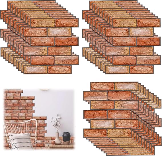Pack of 30 3D Wall Panels, Stone Look, Self-Adhesive, 30 x 30 cm, Plastic Panel Wall Cladding, Waterproof PVC Brick Wallpaper for Indoor, Outdoor, Business Premises