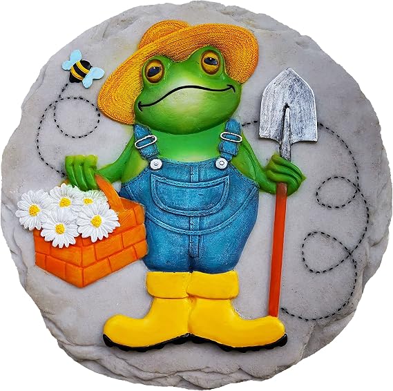 Spoontiques - Garden Decor - Frog Farmer Stepping Stone - Decorative Stone for Garden