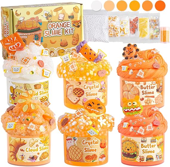 LAWOHO Bread Slime Kit: Gradient Orange, Cloud, Butter & Clear Slime - Crunchy Birthday, Halloween, Christmas, Easter Party Favors