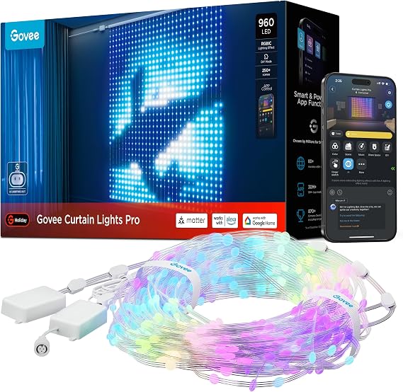 Govee Smart Curtain Lights Pro, 960 LEDs, 5.45.7ft for Holiday Decor