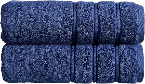 Christy Antalya Large Bath Towels | Set of 2 | 100% Turkish Cotton | 600GSM | Soft Plush Luxury Towel Set | 70cm x 125cm | Quick Dry | Denim Blue