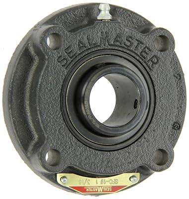Sealmaster SFC-22 Standard Duty Piloted Flange Cartridge Unit, 4 Bolt, Regreasable, Felt Seals, Setscrew Locking Collar, Cast Iron Housing, 1-38 Bore, 5 Overall Length, 2.920 Bolt Hole Spacing Width, 38 Flange Height, ±2 Degrees Misalignment Angle