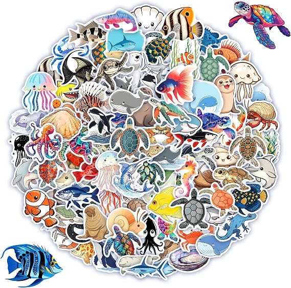 Ocean Stickers 100 Pcs Under The Sea Animal Fish Turtle Stickers