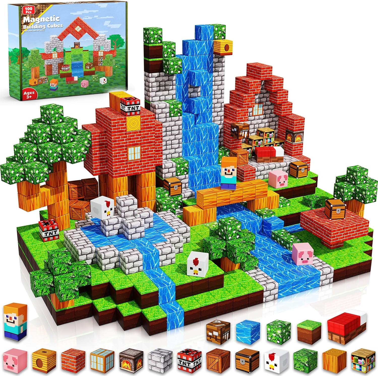Goody King Magnetic Blocks, 100PCS Magnetic Building Blocks Tiles, Constructions Toys for Boys & Girls Age 3 4 5 6 7 8 9 10 STEM Montessori Stacking Toy, Brithdays Xmas Gifts for Toddlers