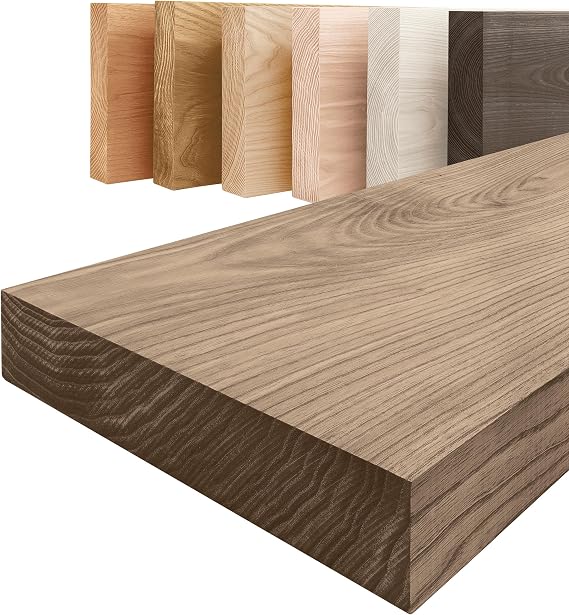 LAMO Manufaktur Regal Holz massiv ohne Befestigung Wand Regal 60cm breit für Badezimmer Flur Küche Farbe: Nussbaum Kante: gerade Massivholz modernes Design Schwebeeffekt
