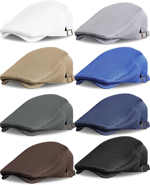 Chuarry 8 Pack Newsboy Cap for Men Mesh Flat Cap Gatsby Golf Cabbie Hunting Driving Summer Hat for Men