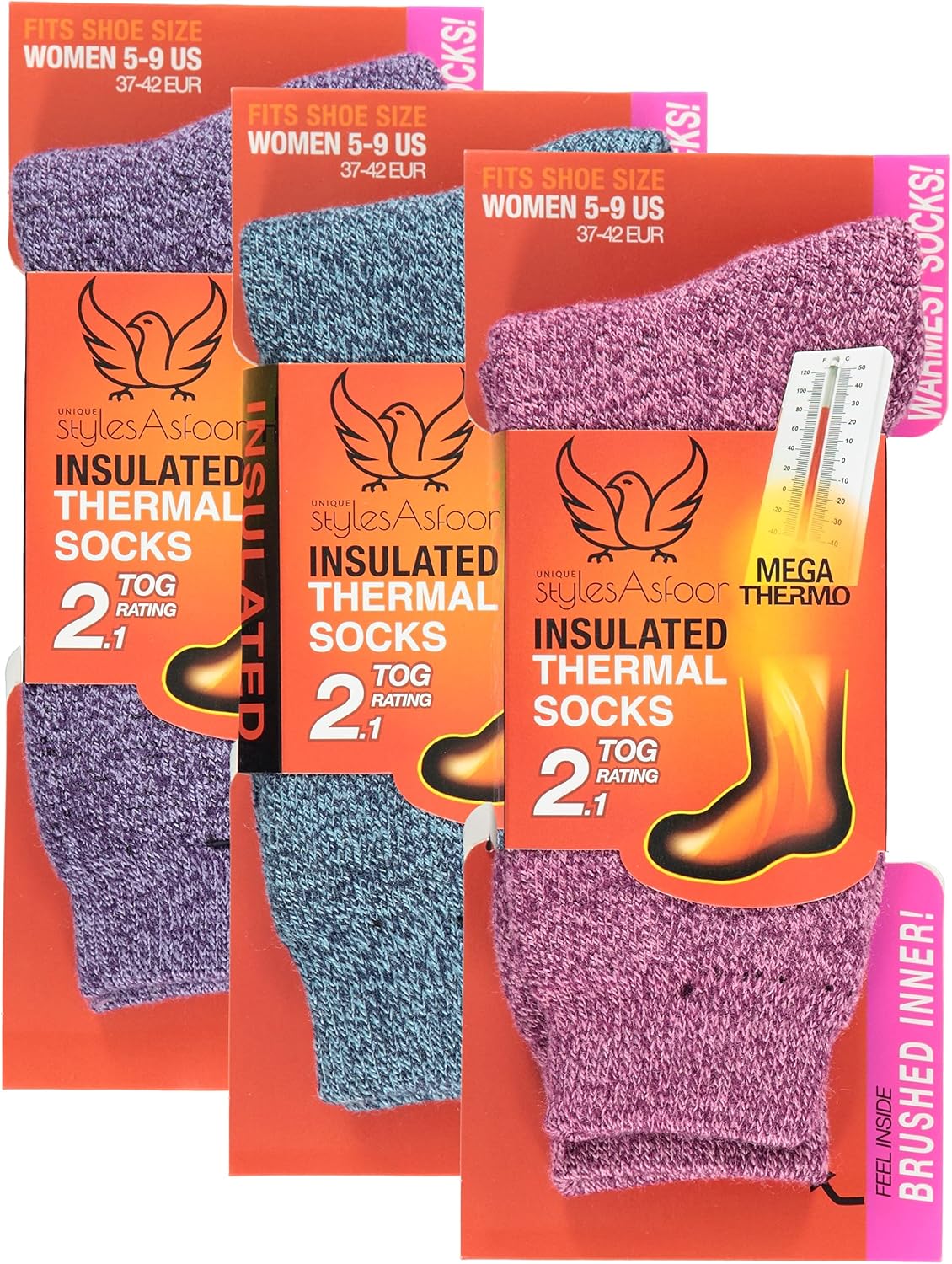 UNIQUE STYLES ASFOOR Thermal Socks for Women, Moisture-Wicking Winter Socks, Women Hiking & Ski Sock, 3 Pairs of Warm Socks