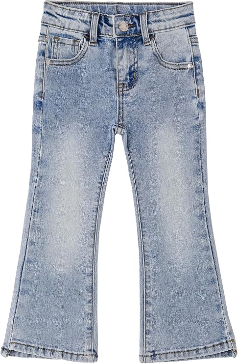 KIDSCOOL Toddler Little Girls Slim Fit Flare Jeans Bell-Bottom Denim Pants | Chic girls slim fit flare denim pants with washed bootcut leg, crafting a stylish daily outfit for 12M-6 Years
