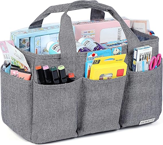 HOMEST Craft Organizer Tote Bag with Multiple Pockets, Storage Art Caddy for Scrapbooking, Crafts Supply Carrier for Tool, Gray
