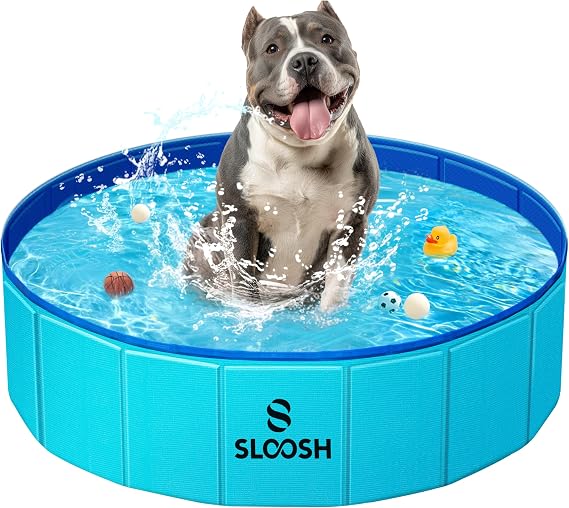 SLOOSH Foldable Dog Paddling Pool 32"x8", Rigid Dog Swimming Pool Blue