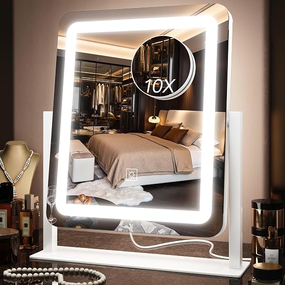 15"x 13" Makeup Mirror with Light & 10x Magnification for Vanity Desk