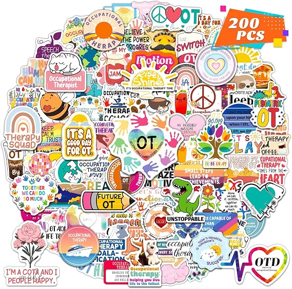 HomSeon 200PCS Occupational Therapy Stickers | Occupational Therapist Gifts, National OT Day, For Water Bottle Laptop Binder, For Coworkers Patients Students Adults Staff