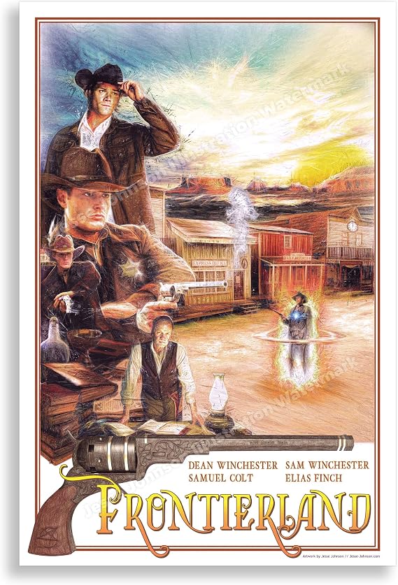 Jesse Johnson Illustration Frontierland // Supernatural Poster Dean Sam Winchesters western castiel witch hunters