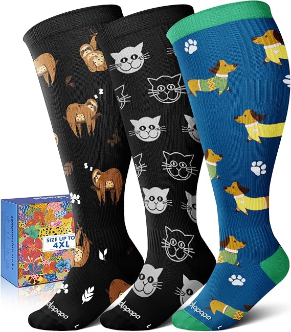 3-Pair Wide Calf Compression Socks for Women