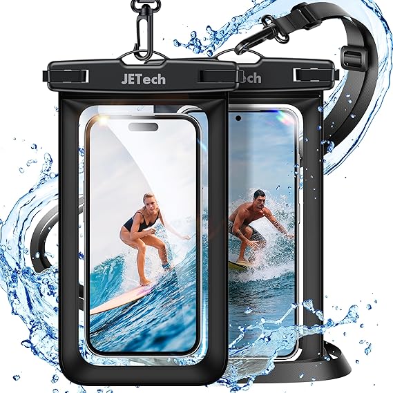 JETech IPX8 Waterproof Phone Pouch, Dry Bag, Black+Black, 2-Pack | Touchscreen Compatible, Fits up to 7.2", for iPhone 17e/17/16/15/14 Series, for Galaxy S26/S25 Ultra, for Pixel 10 Series