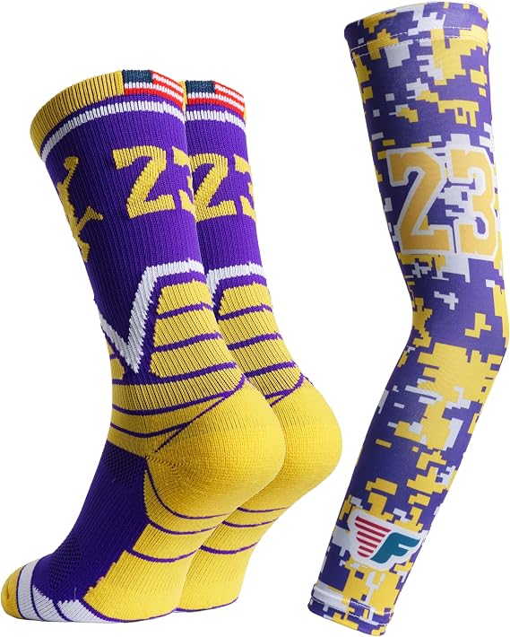 Basketball Socks For Men & Boys Crew Socks With Basketball Arm Sleeve - Made in USA