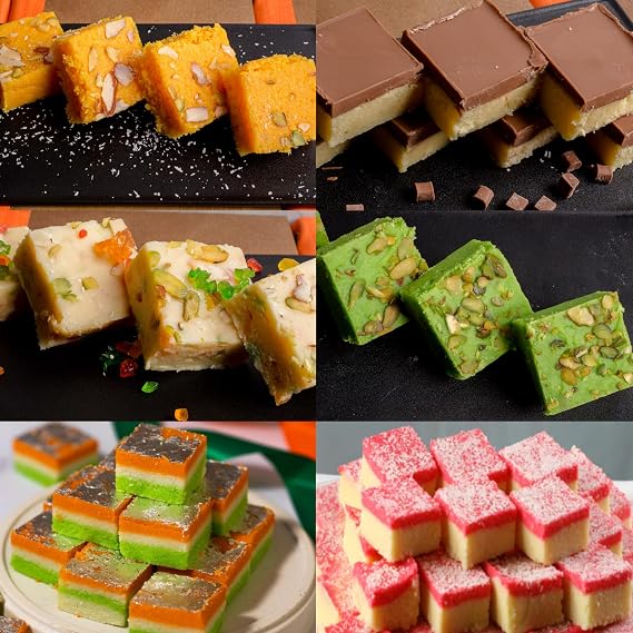 Premium Indian Sweets Gift Box | 6 Traditional Barfi Varieties | Coconut, Chocolate, Pistachio & More | Perfect Festival Gift | 6 Pieces