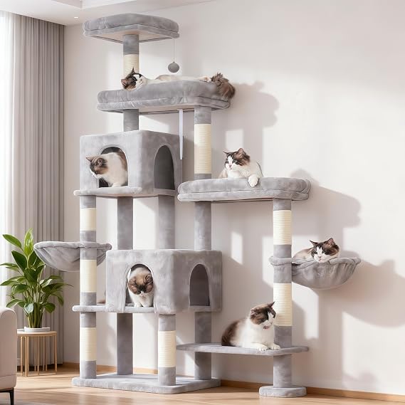 Hey-brother Cat Tree Tower with Stable Extended Base, 3 Platforms, MPJ038W