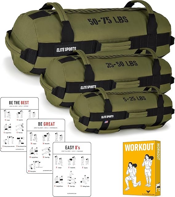 Elite Sports Workout Sandbag for Versatile, Intensive Core Muscles Fitness, Strength Training with Strategic Handle Placement (Unfilled)
