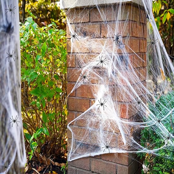 Halloween Spider Web Decoration, Cobwebs Halloween Decorations,Cobwebs Come With 20pcs Mini Spiders (500sqft+20Spiders)