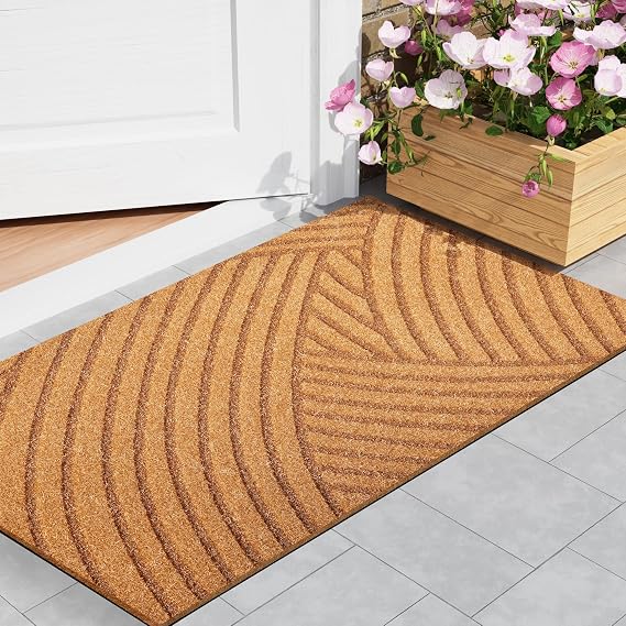 Door Mat Outdoor Welcome Mat: Faux Coir Door Mat for Outside Entrance