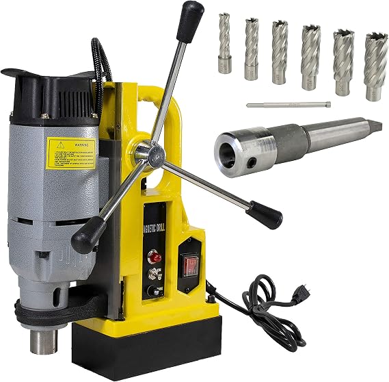 Steel Dragon Tools MD25 Magnetic Drill Press with MT3 Spindle Taper and 7 Piece 2in. Cut Depth Annular Cutter Kit