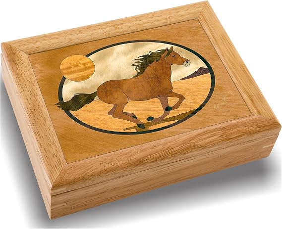 Horse Wood Art Trinket Jewelry Box & Gift - Handmade USA - Unmatched Quality - Unique, No Two are the Same - Original Work of Wood Art (#2119 Mustang 6x8x2)