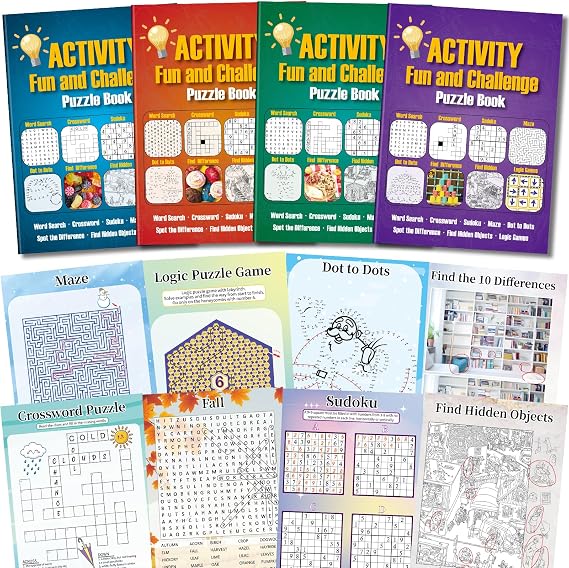 Elfew 4 Pack Adult Activity Book, 150+Brain Games for Adults, Memory Game