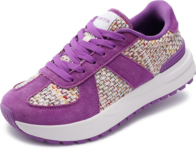 WHITIN Women's Wide Toe Box Retro Patchwork Sneaker | Cushion Support | Width Walking Shoes