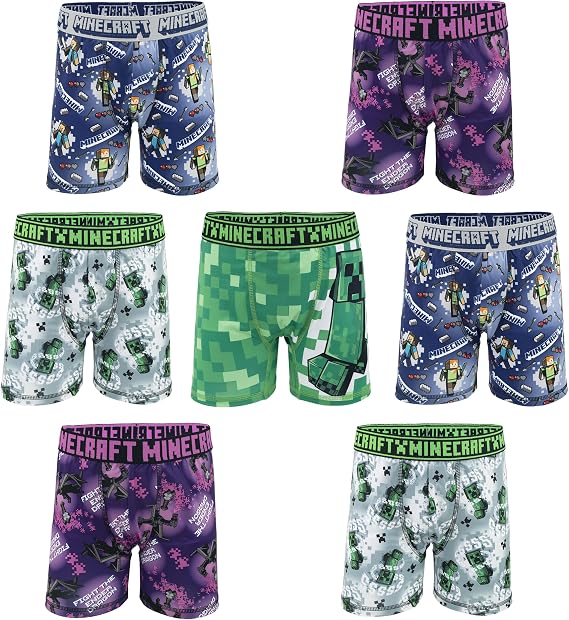 Minecraft Boys' Ultimate Gamer Athletic Boxer Briefs, 7 Soft Pairs with Coolcraft Tech Sizes 4-12