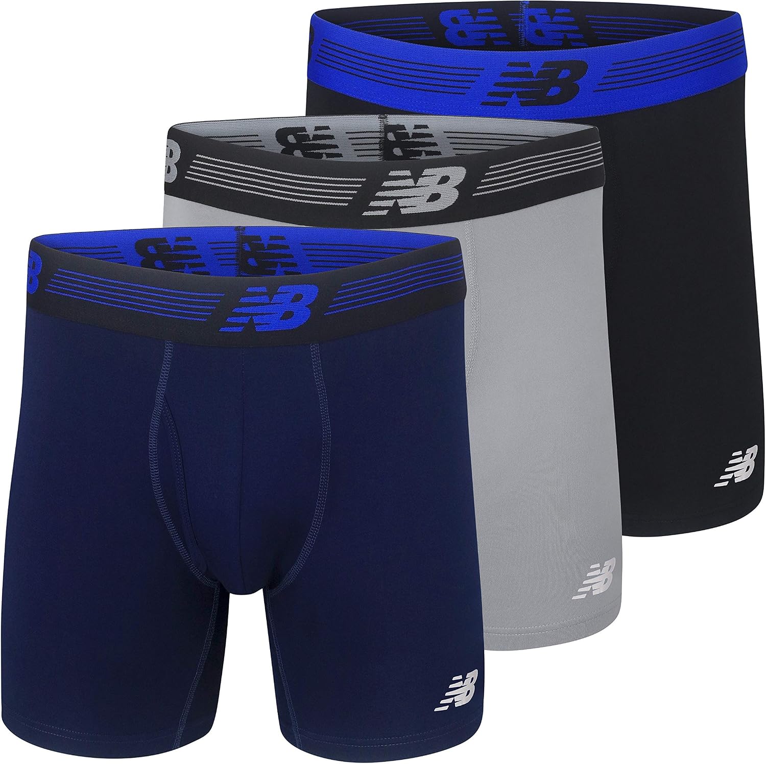 New Balance Men's Performance Boxer Briefs with Fly, Breathable Stretch Underwear, Moisture Wicking, Soft Waistband 3 Pack