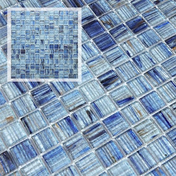 8 Sheets Glass Mosaic Tiles Backsplash, 12 x 12 Light Blue Backsplash Tile for Kitchen Bathroom Swimming Pool Shower Wall (8 sq.ft)