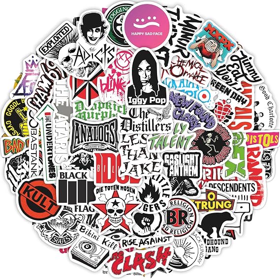 BulbaCraft 100Pcs Punk Stickers, Punk Rock Stickers, Rock Gifts, Music Accessories, Rebellious Merch, Sound Decals, Music Party Supplies, Gifts for Women & Men