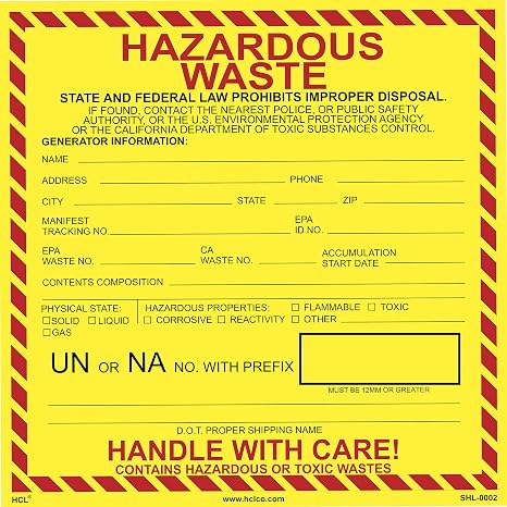 Hazardous Waste Label - 6" x 6" (Pack of 25)
