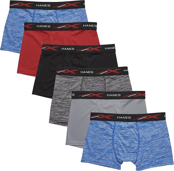 Hanes Boys' Hanes Boys' X-temp Boxer Briefs, Moisture Wicking Breathable Underwear, Tagless, Assorted 6 Pack