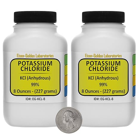 Potassium Chloride [KCl] 99% ACS Grade Powder 1 Lb in Two Space-Saver Bottles
