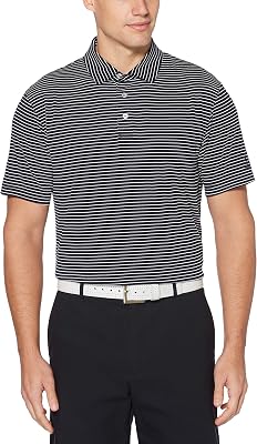 PGA Tour Mens PGA Tour Mens Stretch Short Sleeve Feeder Stripe Golf Polo Shirt, Moisture-Wicking Performance Shirts for MenGolf Shirt