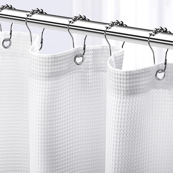 NEATERIZE Stall Shower Curtain White - Hotel Style Shower Curtains for Bathroom with Waffle Design, 36x72 Inches - White Fabric Shower Curtain - Cortinas de Bano Elegantes
