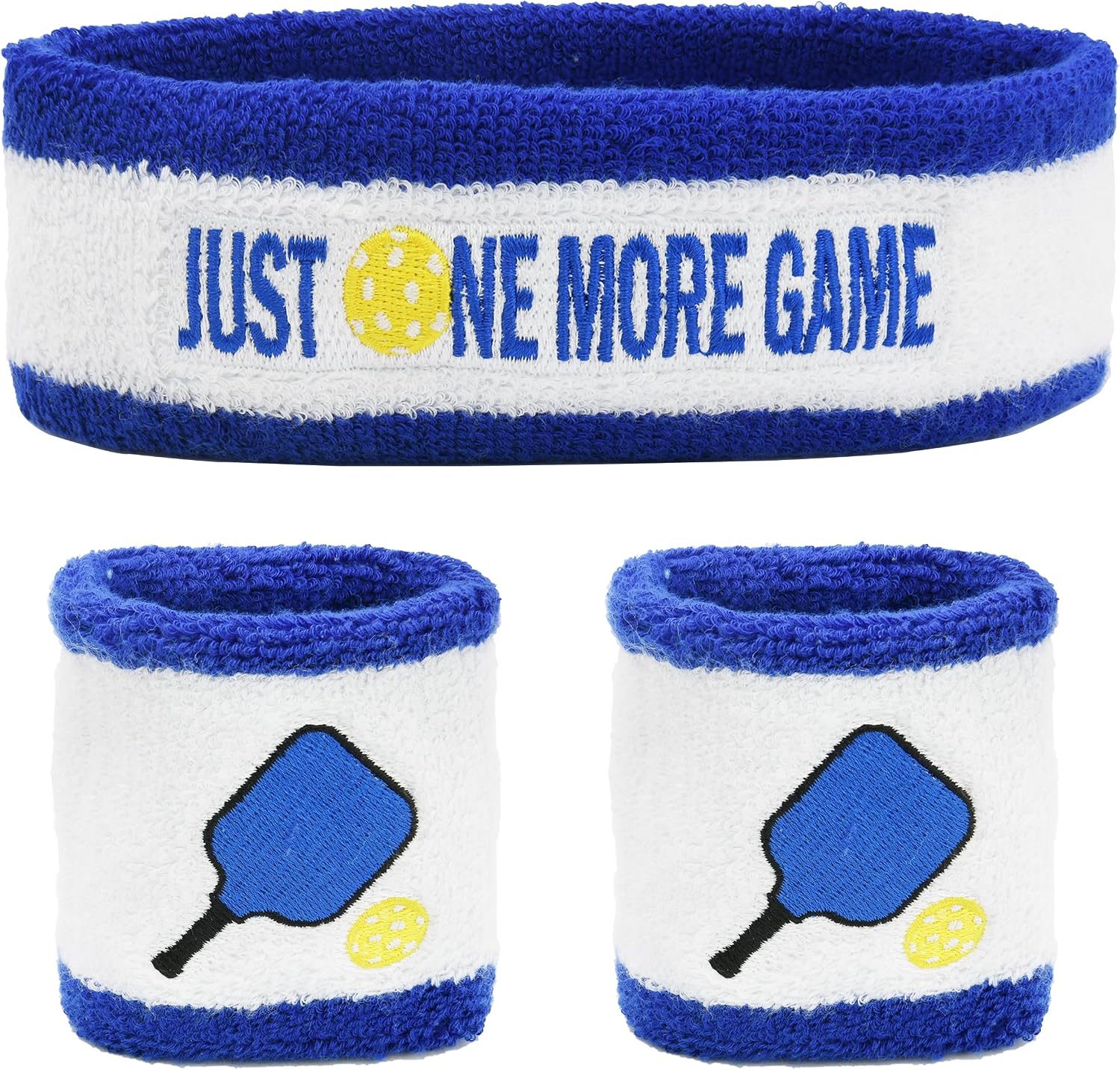 3 Pcs Pickleball Sweatband Set Men Women, Moisture Wicking Sweat Absorbent 2 Wristbands and 1 Headband for Basketball Tennis, Great Gift for Sports