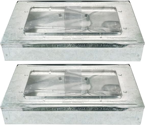 Humane Mouse Trap 2-Pack No Winding or Resetting, Non-Jamming, Clear Window View, Silver, No-Kill Indoor Mouse Traps, Preferred by Professional Pest Controllers