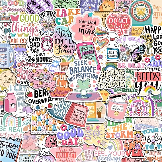 300 PCS Mental Health Stickers, Vinyl Therapy Stickers for Mental Health Journal, Positive Quote Decals for Adult, Therapist Gifts, Journals, Laptops,