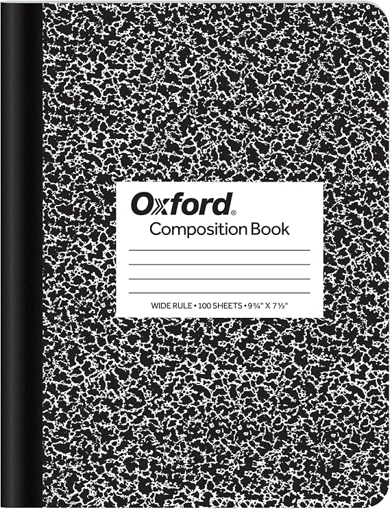 Oxford Marble Composition Book, 9 3/4 X 7 1/2 Inches, Wide Rule, Paperback, 100 Sheets, White (63795)